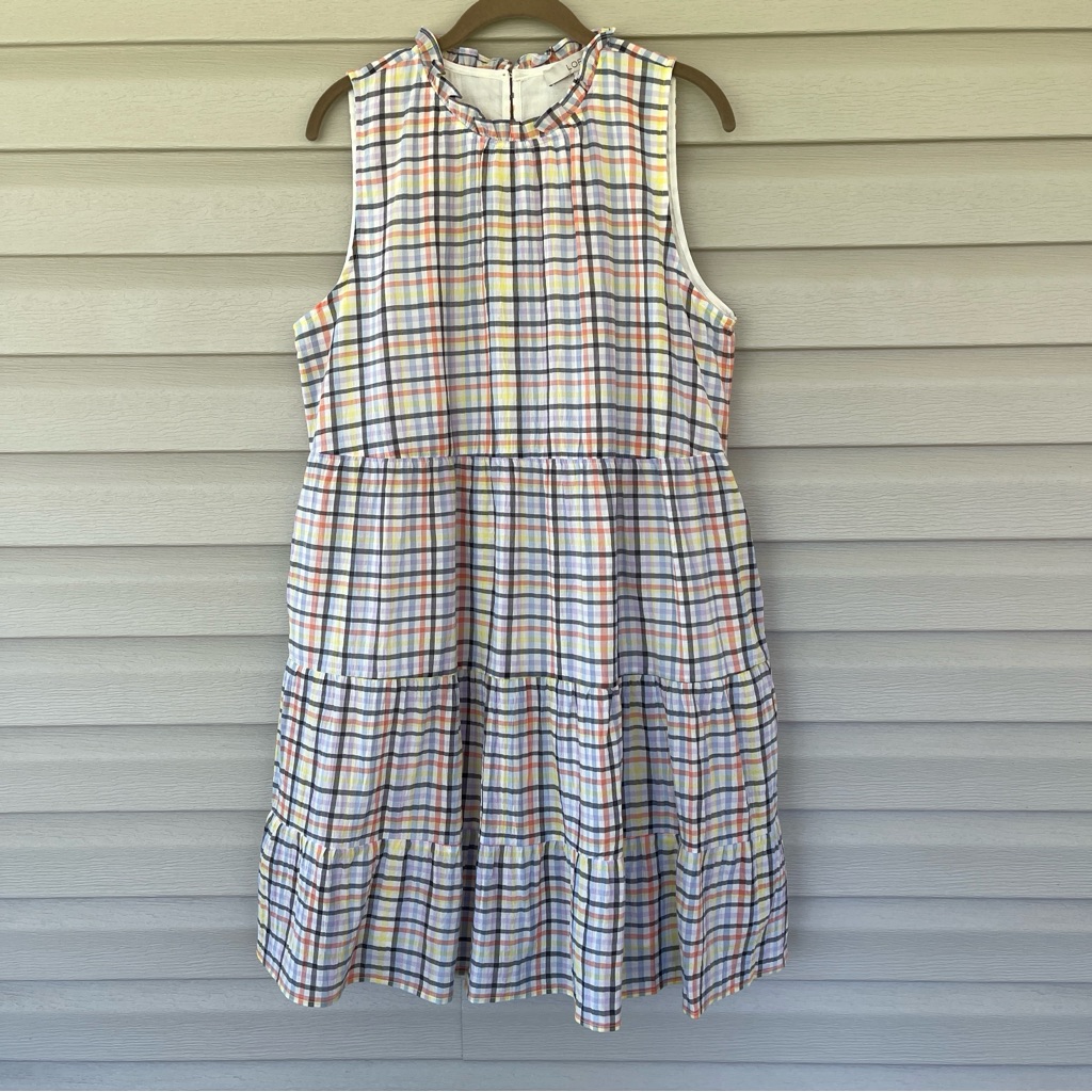 Loft Sleeveless Multicolor Plaid Pattern Tiered Dress Size L